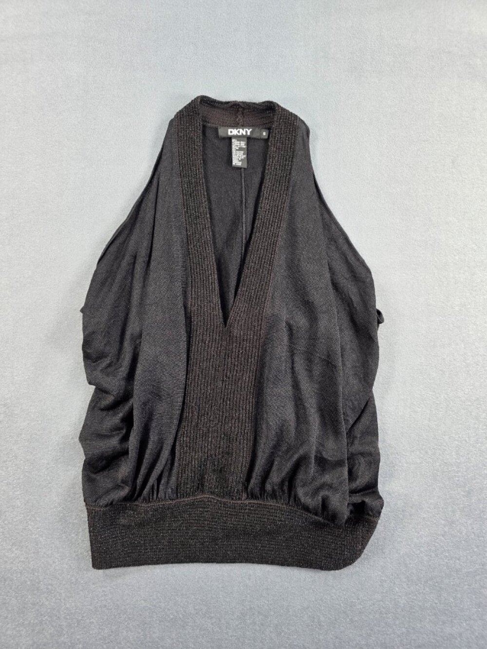 DKNY Womens S Black Tussah Silk Blend Dolman Blouse Metallic Knit